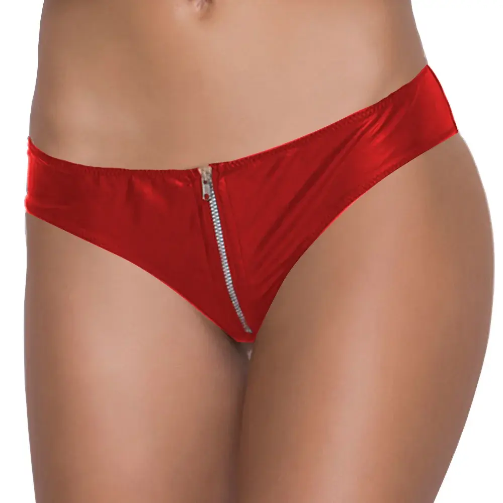 Red zip thong panty for women