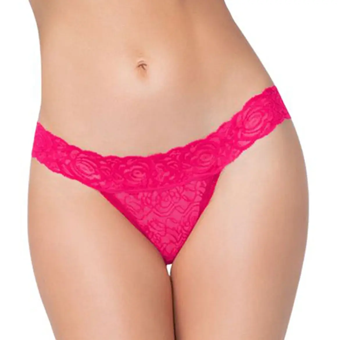 Thong Panty - Rose Pink Lace Mid Waist Women's Lingerie