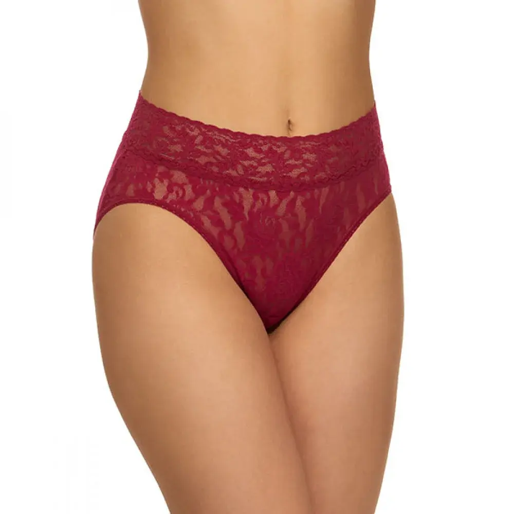 High-waist maroon lace brief panty for women - Lycra Lace composition