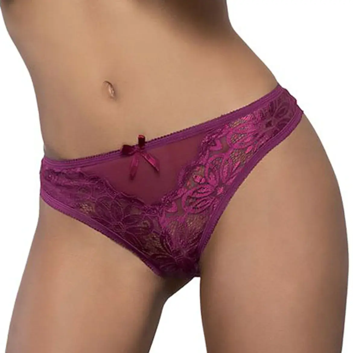 Burgundy Lace Mid-Waist Brief Panty