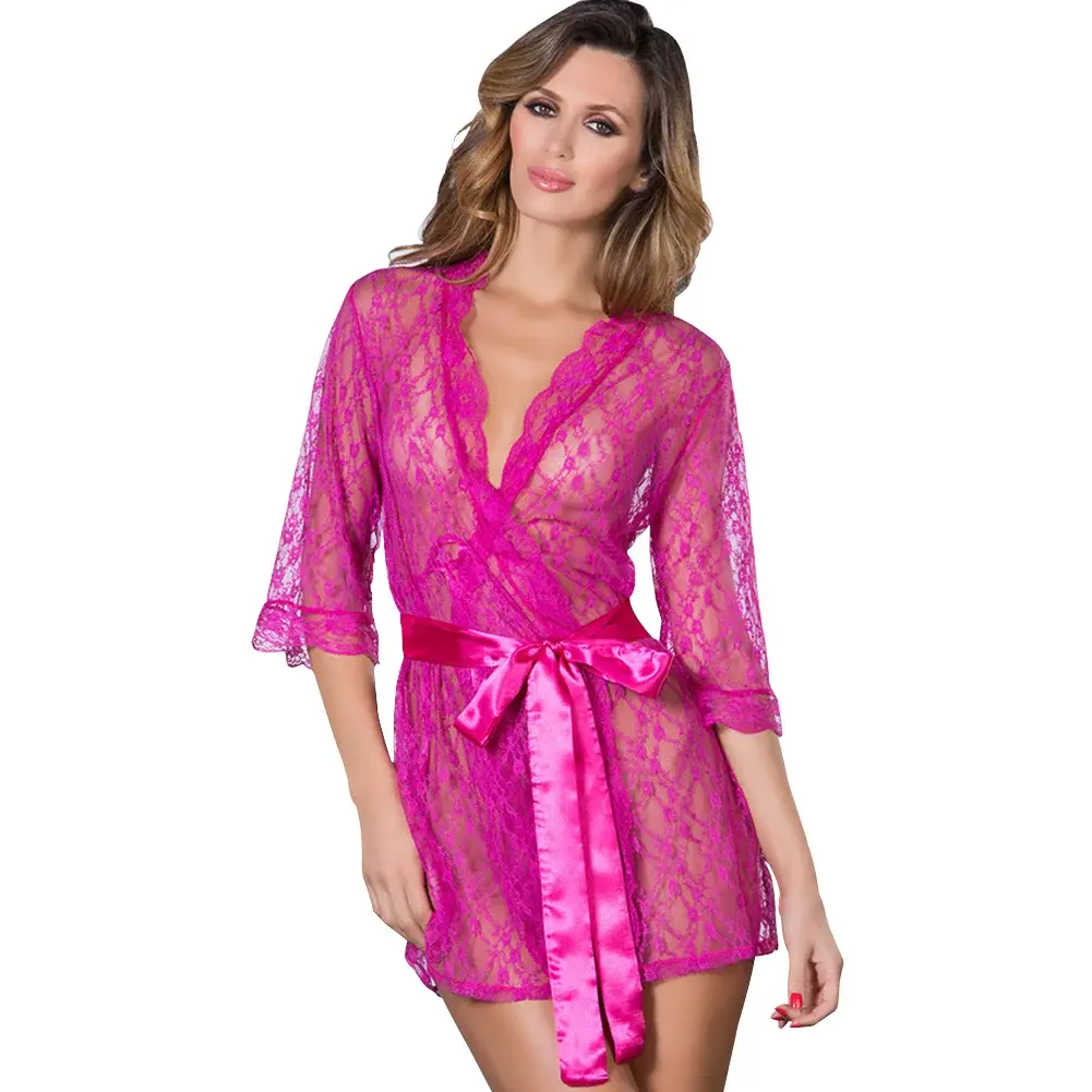 Rose Pink Lace Robe with Satin Tie – Wholesale Robes Manufacturer