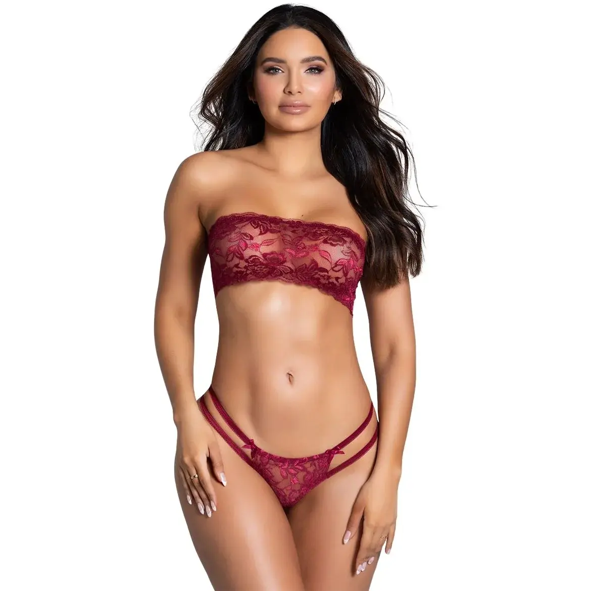 Elegant maroon tube lingerie set from harness lingerie wholesale manufacturer.
