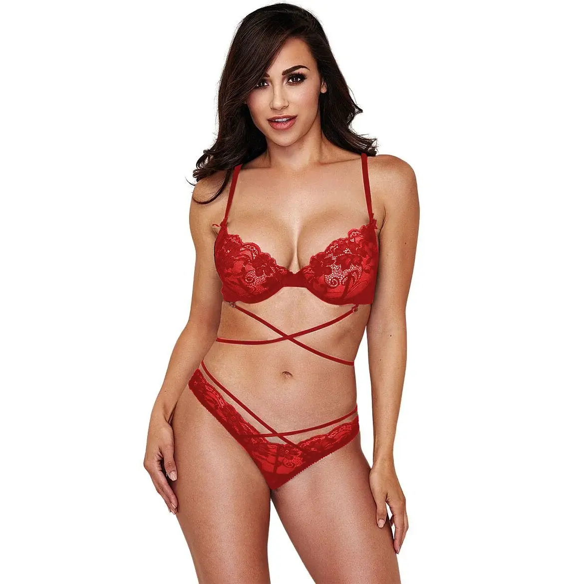 Deep Neck Lace Lingerie Set by India-based Harness Lingerie Manufacturer.